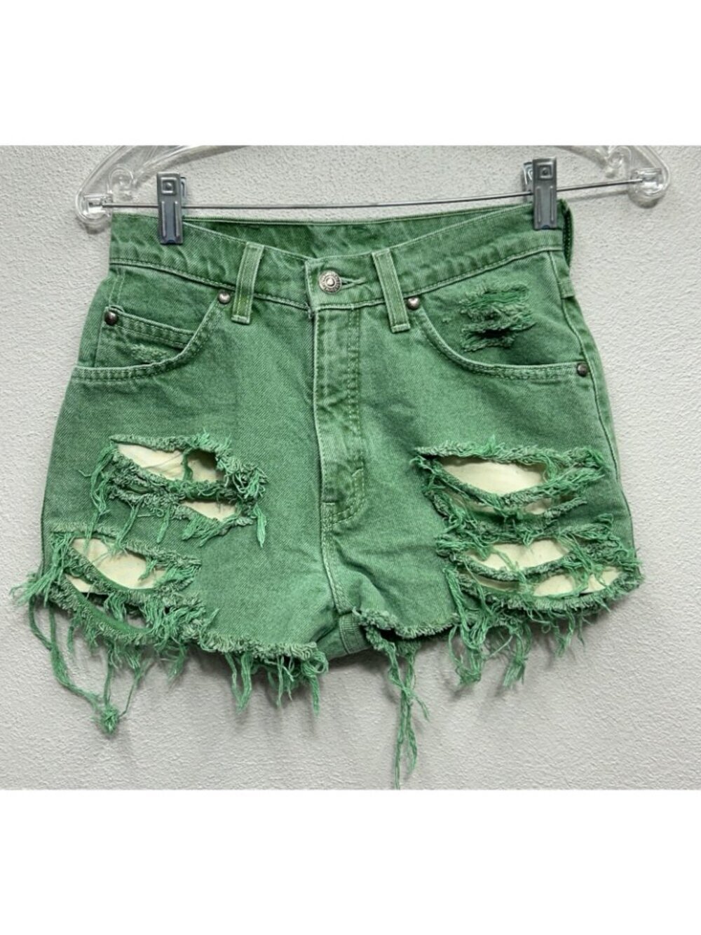 Vintage Levi's Orange Tab Denim Jean Shorts Womens Size 3 Green 24”W Cut Off 90s - Picture 2 of 11